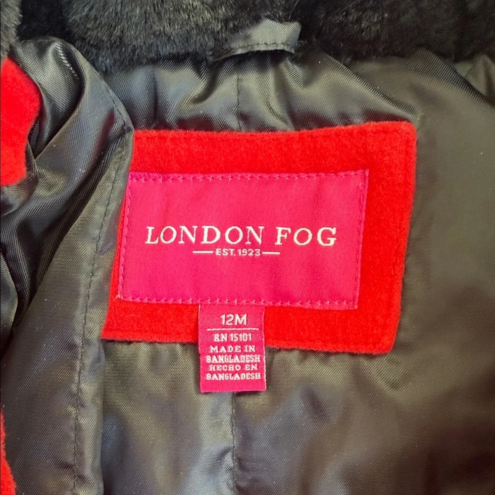 London Fog Vibrant Red Kids material Coat with Hood 12 months 1 year jacket